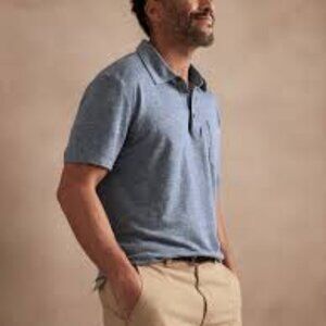 BANANA REPUBLIC Linen Cotton Slate Blue Polo Collared Short Sleeve SweaterXL